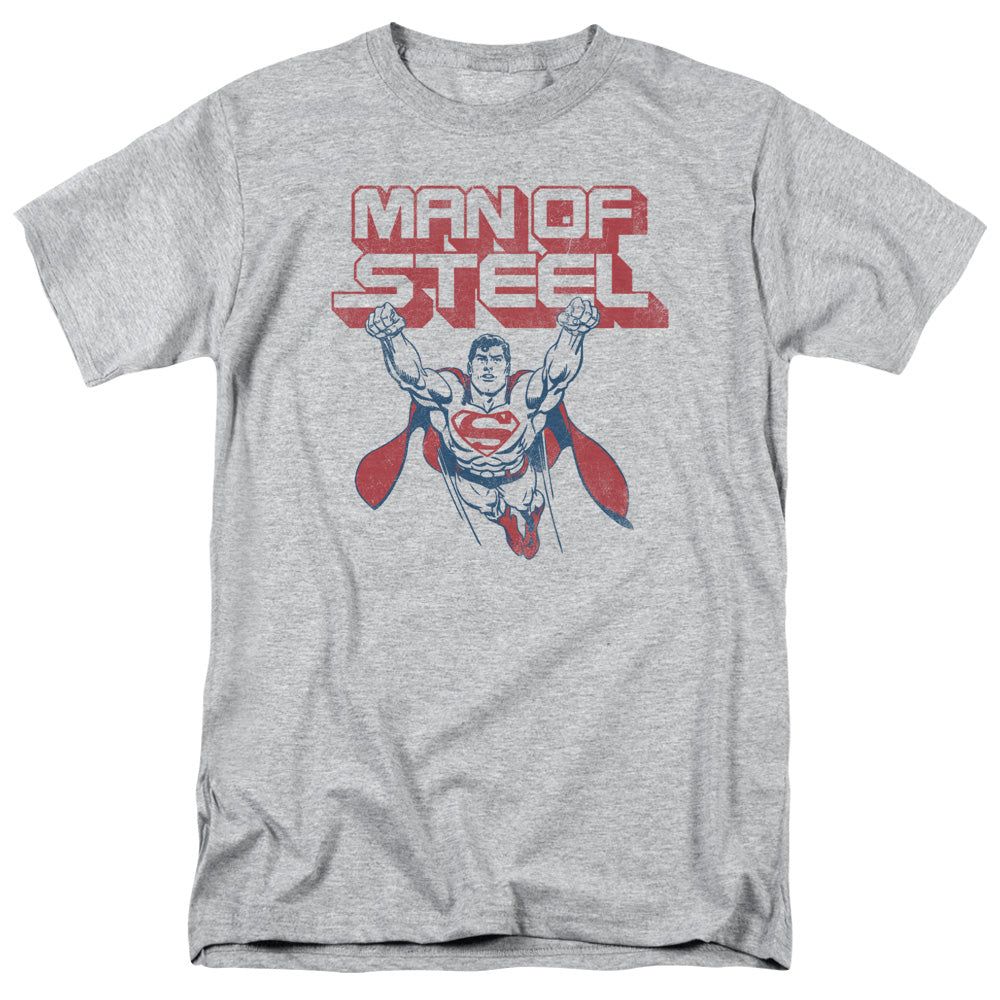 Superman Steel Retro Mens T Shirt Athletic Heather Retro Pop Classics