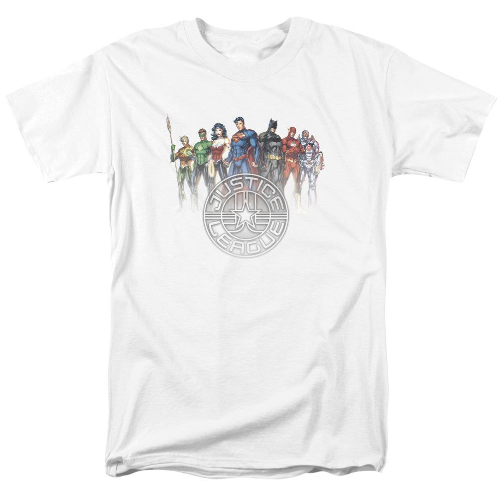 Justice League Circle Crest Mens T Shirt White Retro Pop Classics