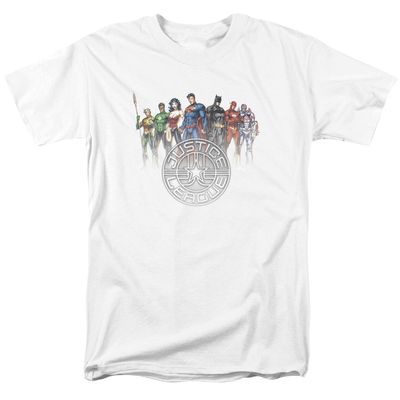 Justice League Circle Crest Mens T Shirt White Retro Pop Classics