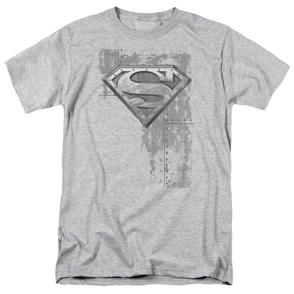 Superman Riveted Metal Mens T Shirt Athletic Heather Retro Pop Classics