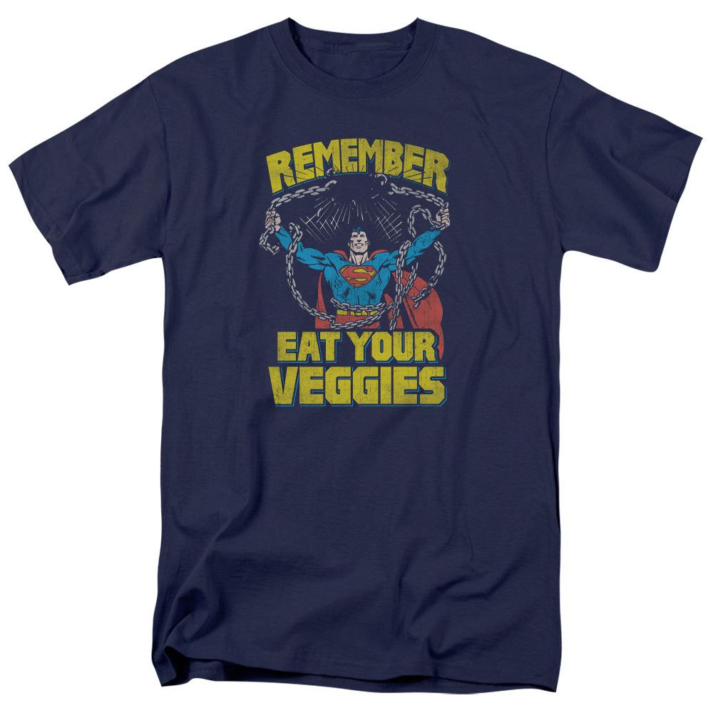 Superman Veggie Power Mens T Shirt Navy Retro Pop Classics