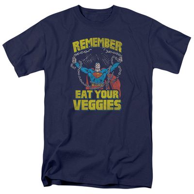 Superman Veggie Power Mens T Shirt Navy Retro Pop Classics