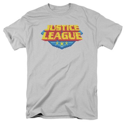 Justice League 8 Bit Logo Mens T Shirt Silver Retro Pop Classics