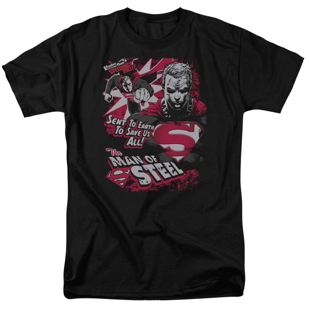 Superman Save Us All Mens T Shirt Black Retro Pop Classics