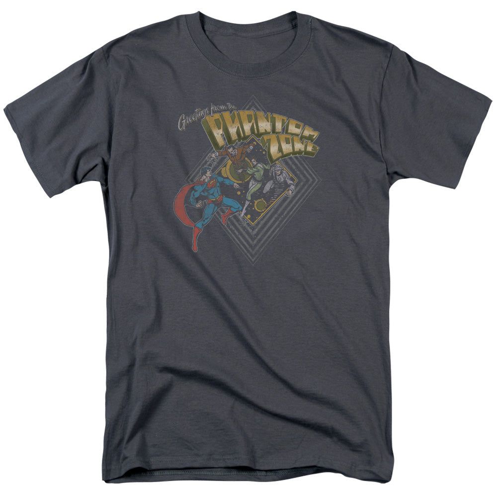 Superman Zod Greetings Mens T Shirt Charcoal Retro Pop Classics