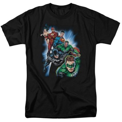 Justice League Heroes Unite Mens T Shirt Black Retro Pop Classics