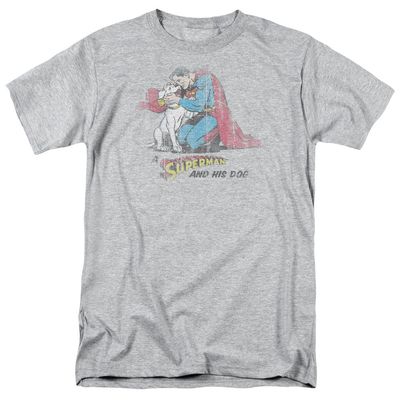 Superman And His Dog Mens T Shirt Athletic Heather Retro Pop Classics
