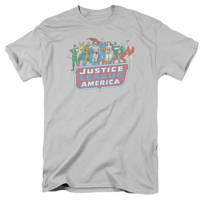 DC Comics Justice League America Lineup Mens T Shirt Silver Retro Pop Classics