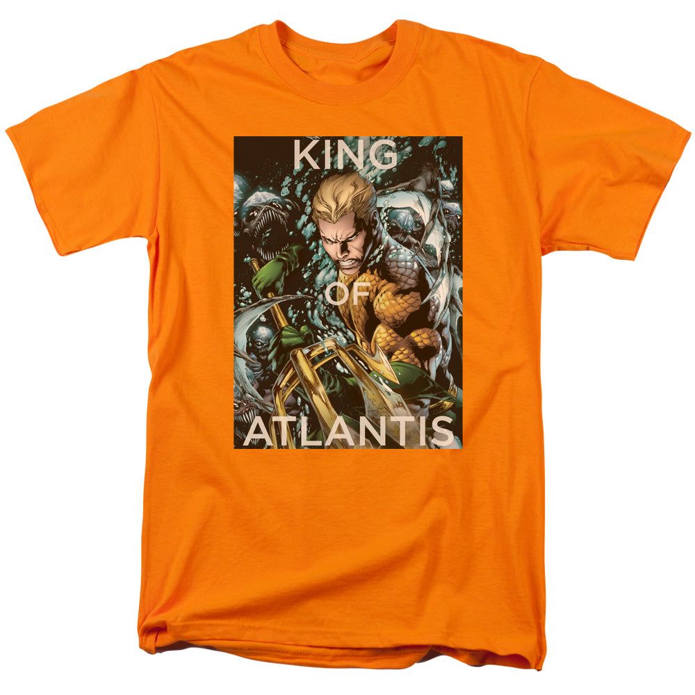 Justice League King of Atlantis Mens T Shirt Orange Retro Pop Classics