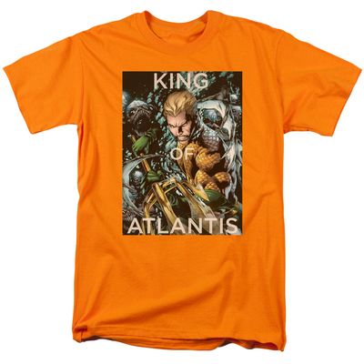 Justice League King of Atlantis Mens T Shirt Orange Retro Pop Classics
