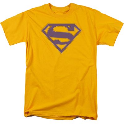 Superman Purple &amp; Gold Shield Mens T Shirt Gold Retro Pop Classics