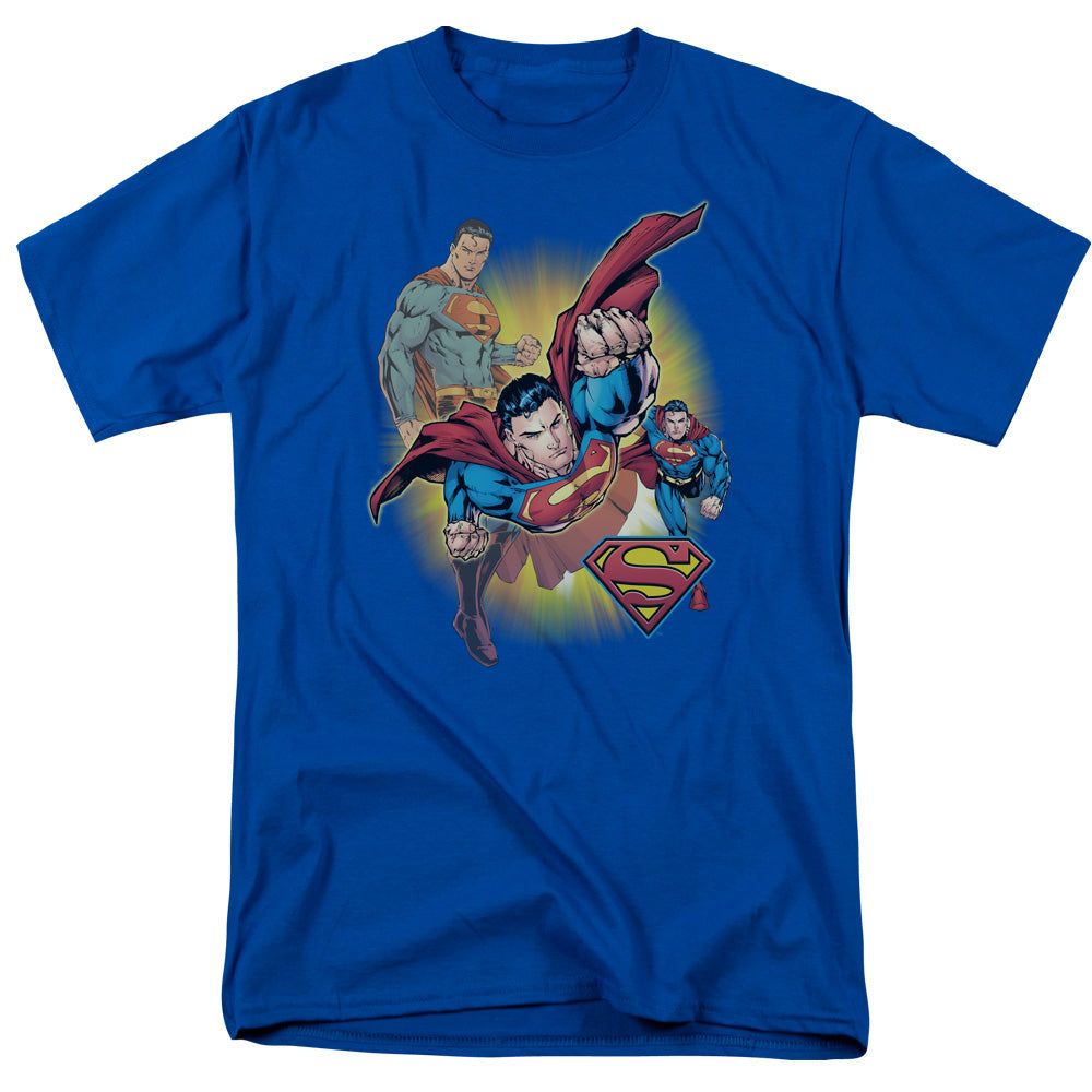 Justice League of America Superman Collage Mens T Shirt Royal Blue Retro Pop Classics