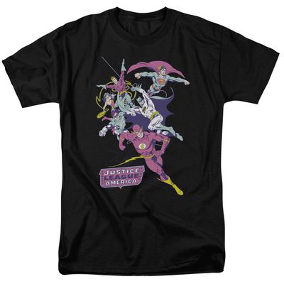 Justice League Colorful League Mens T Shirt Black Retro Pop Classics