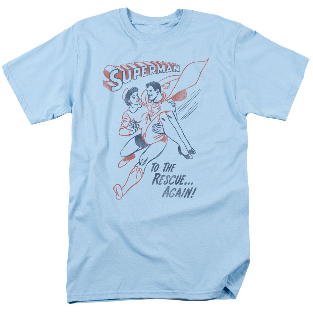 Superman To The Rescue Mens T Shirt Light Blue Retro Pop Classics