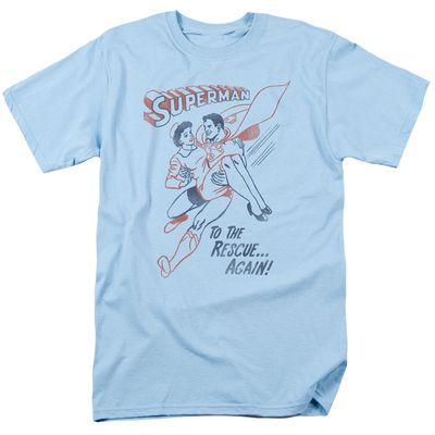 Superman To The Rescue Mens T Shirt Light Blue Retro Pop Classics