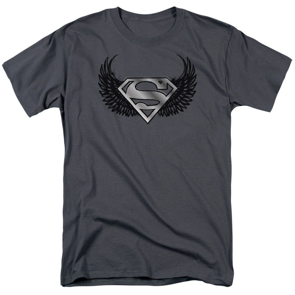 Superman Dirty Wings Mens T Shirt Charcoal Retro Pop Classics