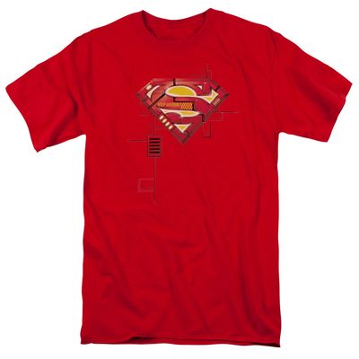 Superman Super Mech Shield Mens T Shirt Red Retro Pop Classics