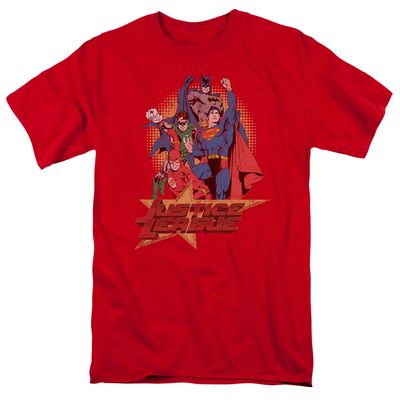 Justice League Raise Your Fist Mens T Shirt Red Retro Pop Classics
