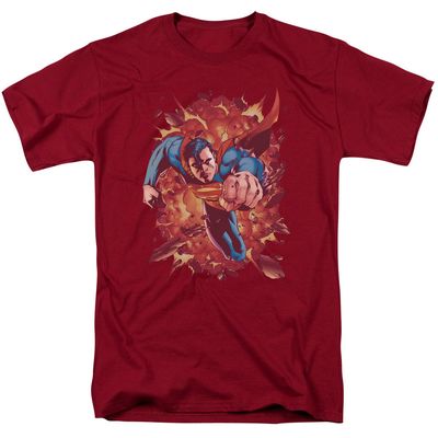 Superman Through Flame Mens T Shirt Cardinal Retro Pop Classics