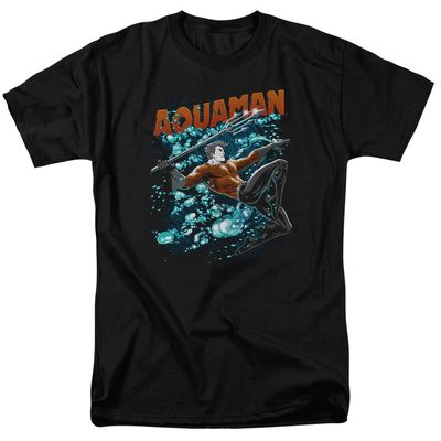 Justice League Aqua Bubbles Mens T Shirt Black Retro Pop Classics