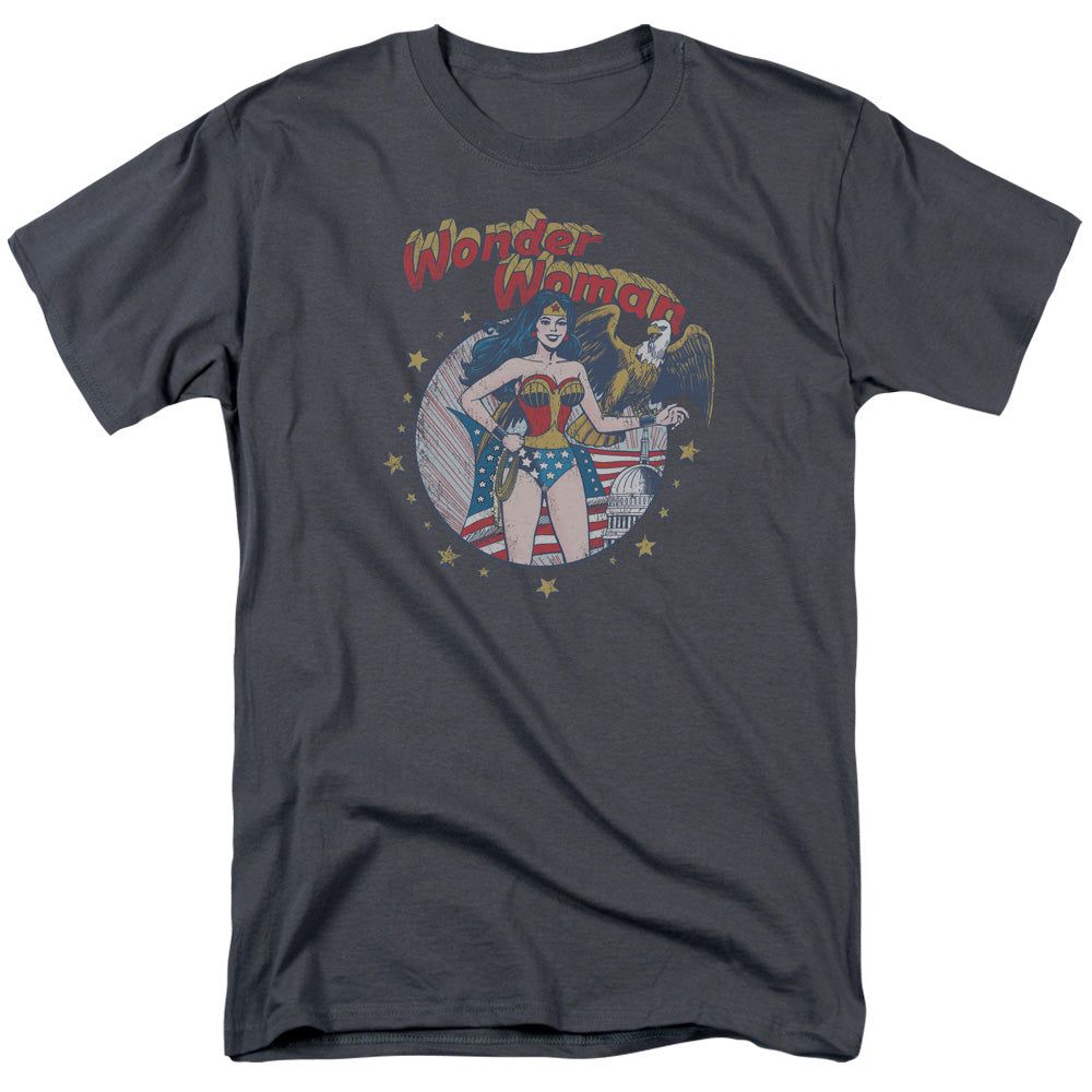 Justice League at Your Service Mens T Shirt Charcoal Retro Pop Classics