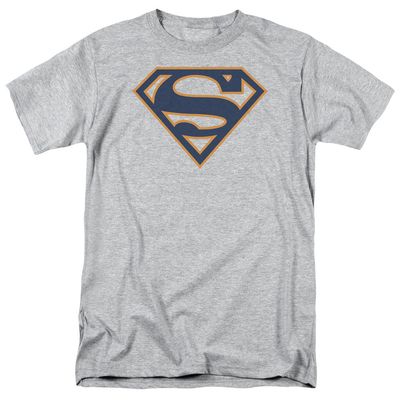 Superman Navy &amp; Orange Shield Mens T Shirt Athletic Heather Retro Pop Classics