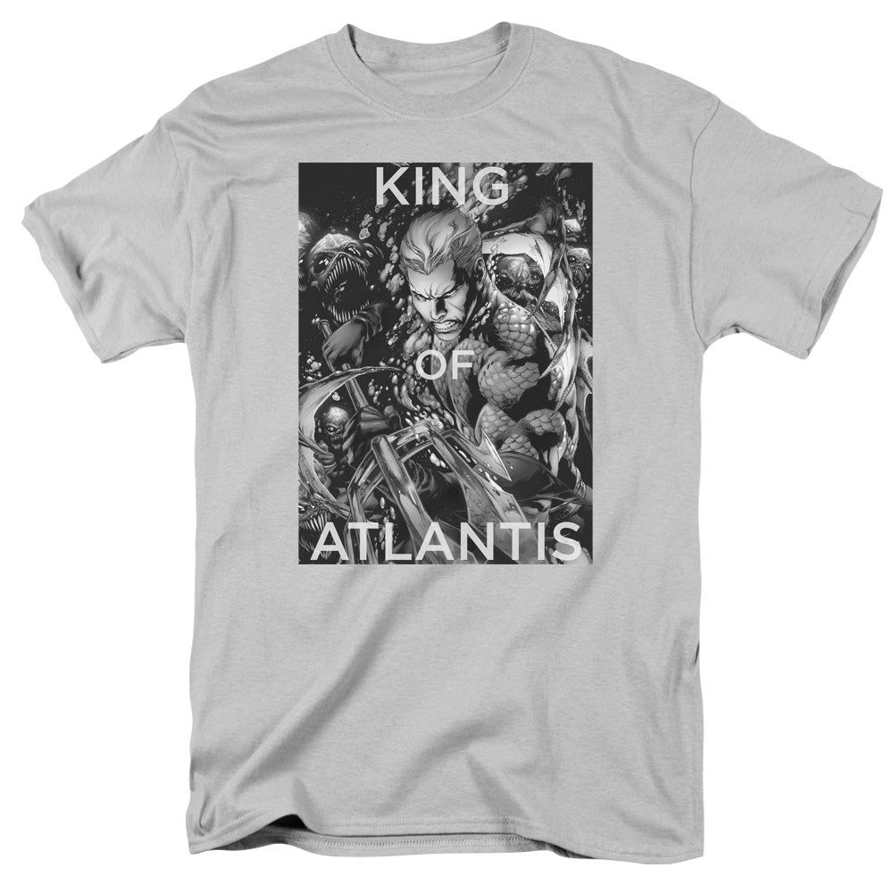 Justice League King of Atlantis Mens T Shirt Silver Retro Pop Classics