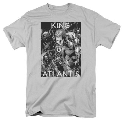 Justice League King of Atlantis Mens T Shirt Silver Retro Pop Classics