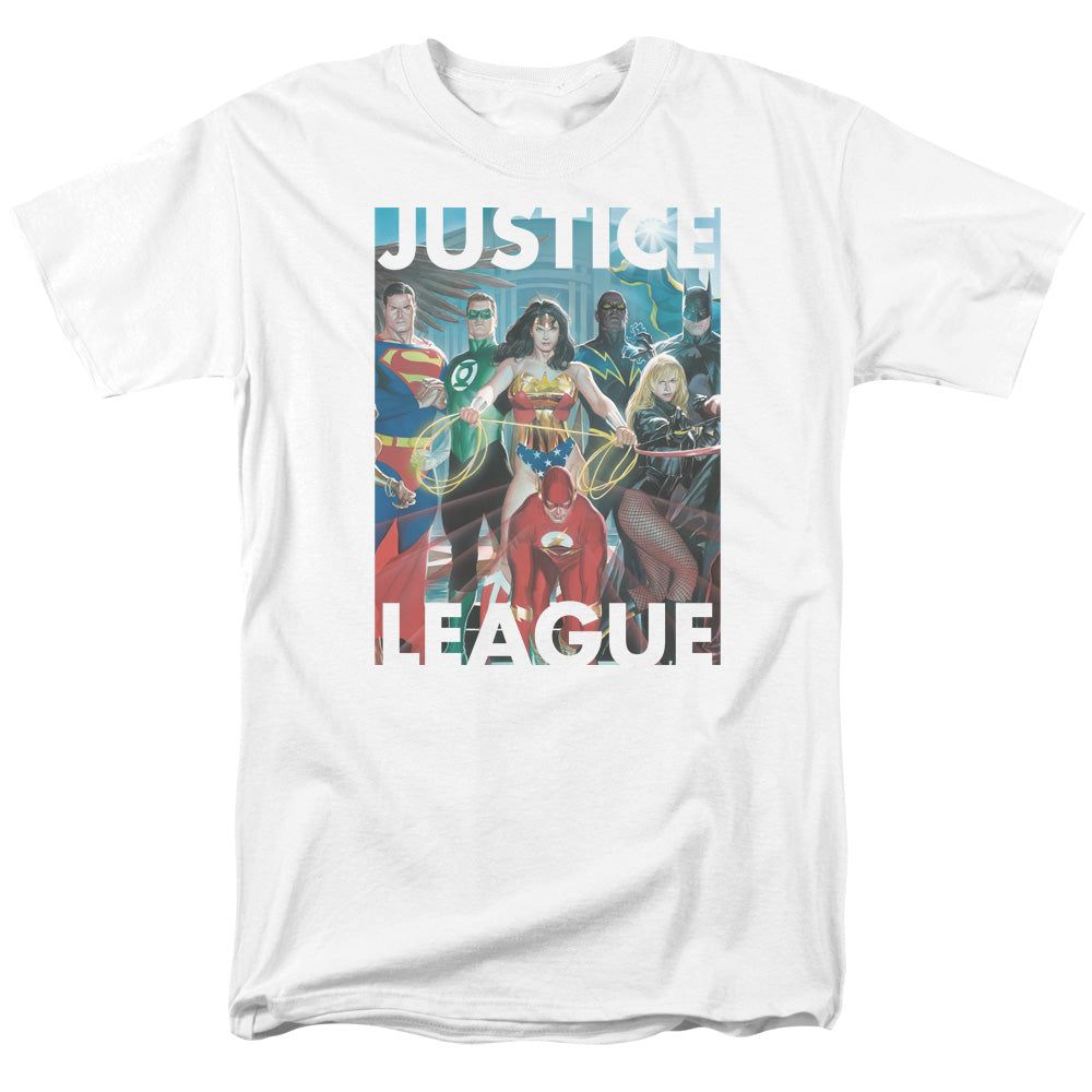 Justice League Hall of Justice Mens T Shirt White Retro Pop Classics