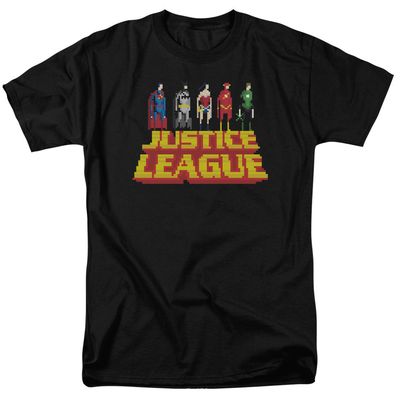 Justice League Standing Above Mens T Shirt Black Retro Pop Classics