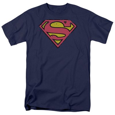 Superman Distressed Shield Mens T Shirt Navy Blue Retro Pop Classics