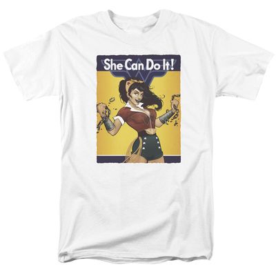 Justice League Wonder Bombshell Mens T Shirt White Retro Pop Classics