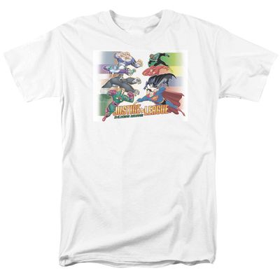 Justice League Evildoers Beware Mens T Shirt White Retro Pop Classics