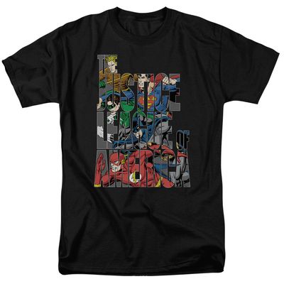 Justice League Lettered League Mens T Shirt Black Retro Pop Classics