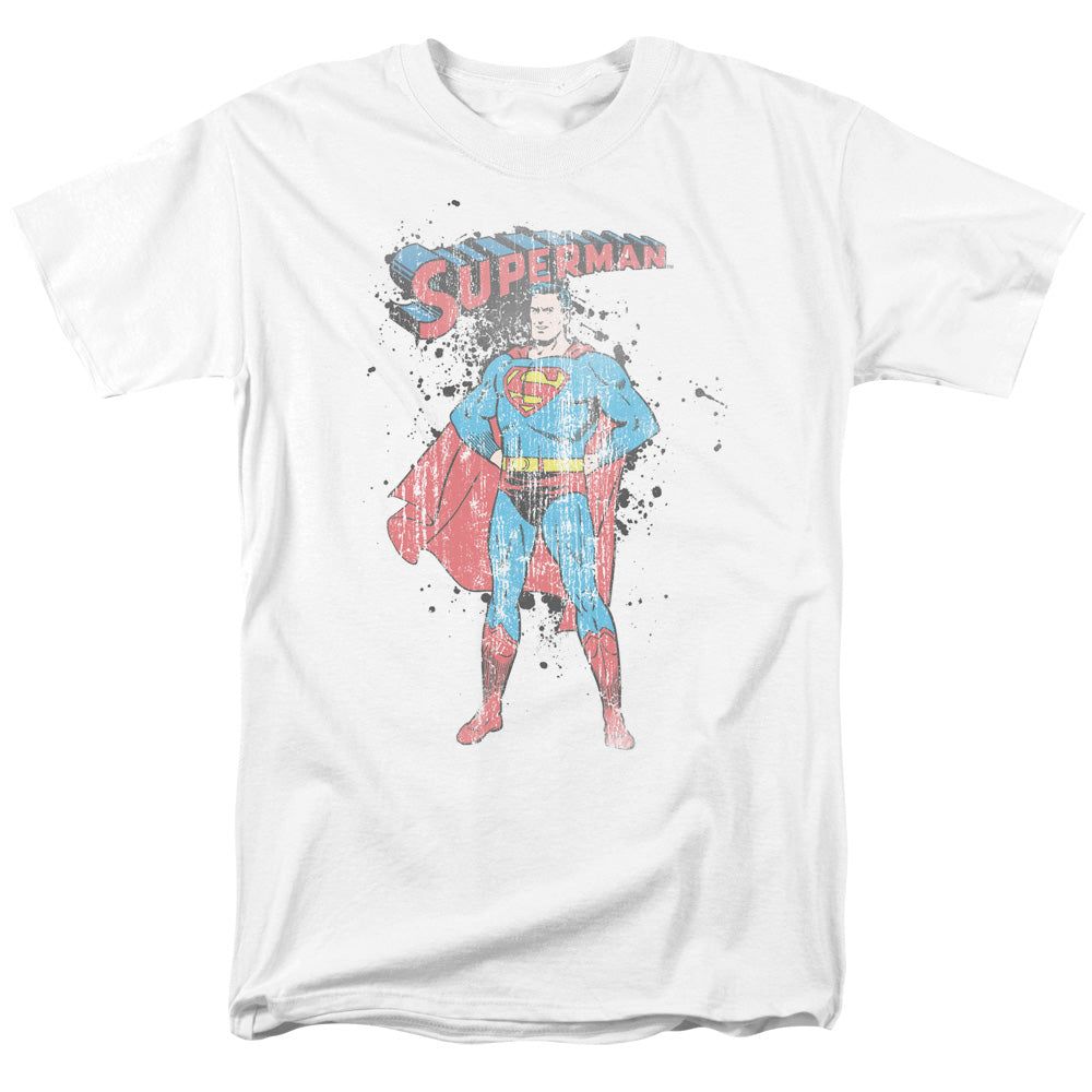 Superman Vintage Ink Splatter Mens T Shirt White Retro Pop Classics