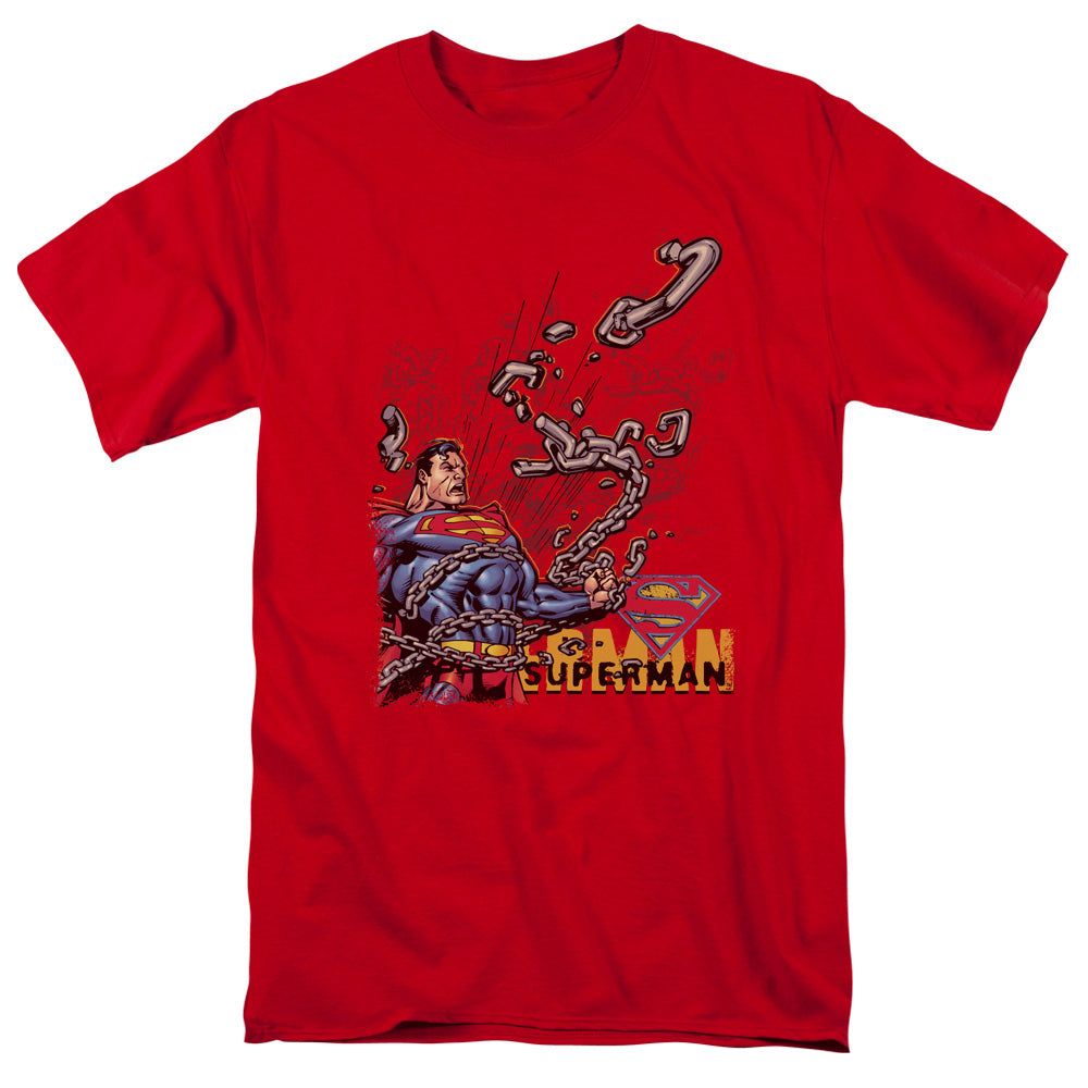 Superman Breaking Chains Mens T Shirt Red Retro Pop Classics