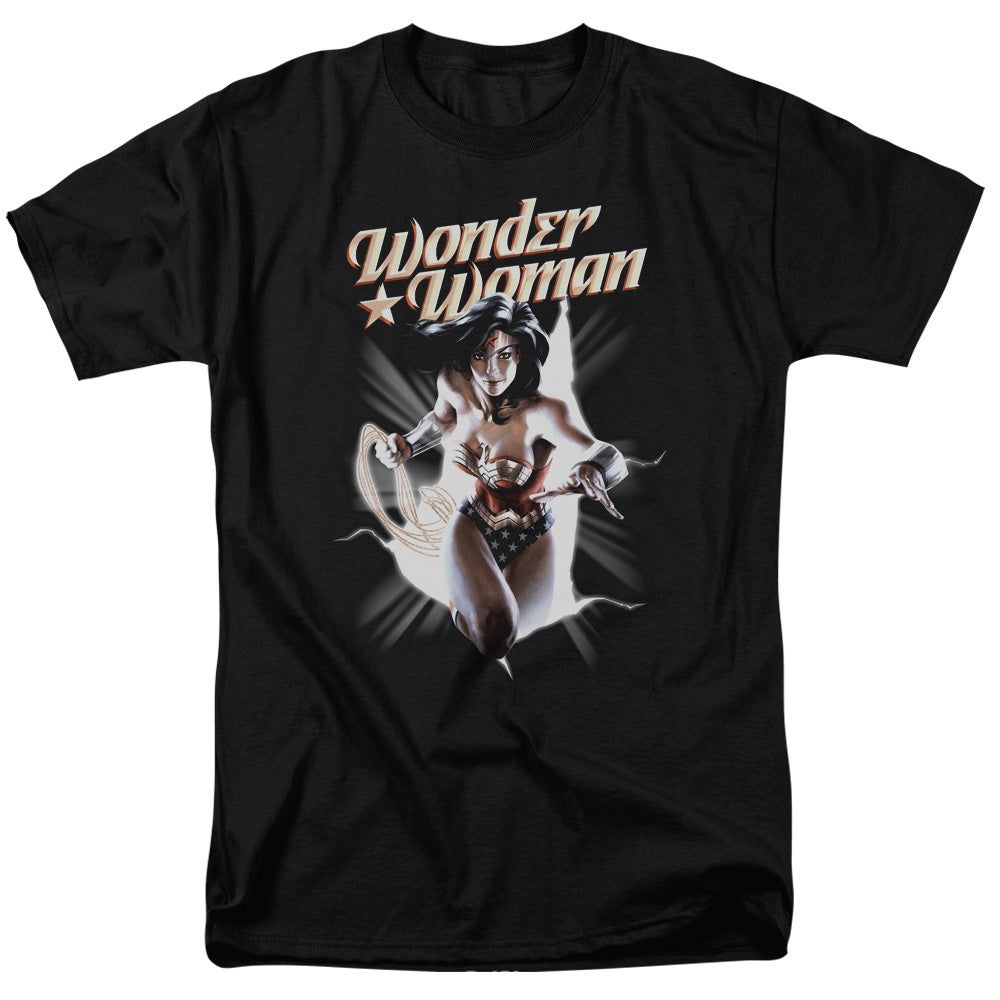 Justice League Wonder Woman Break Out Mens T Shirt Black Retro Pop Classics