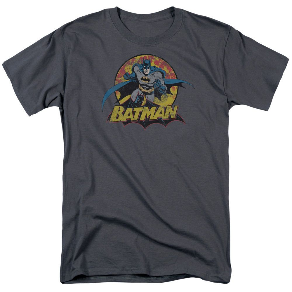 Justice League of America Batman Rough Distress Mens T Shirt Charcoal Retro Pop Classics