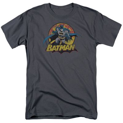 Justice League of America Batman Rough Distress Mens T Shirt Charcoal Retro Pop Classics