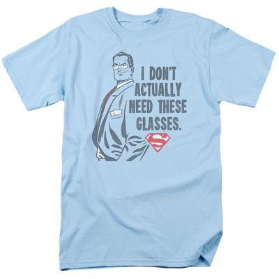 Superman Dont Need Glasses Mens T Shirt Light Blue Retro Pop Classics