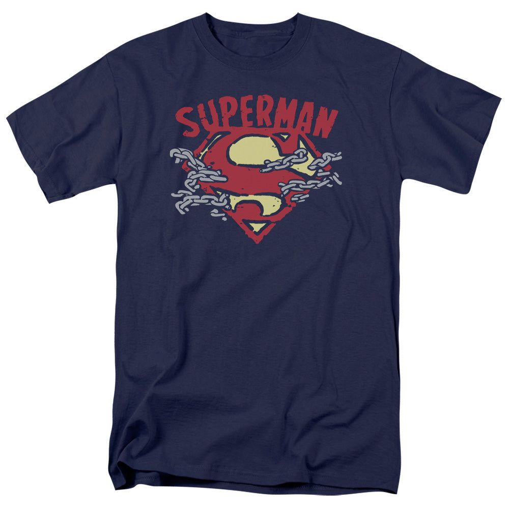 Superman Chain Breaking Mens T Shirt Navy Retro Pop Classics