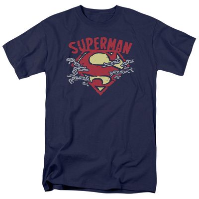 Superman Chain Breaking Mens T Shirt Navy Retro Pop Classics