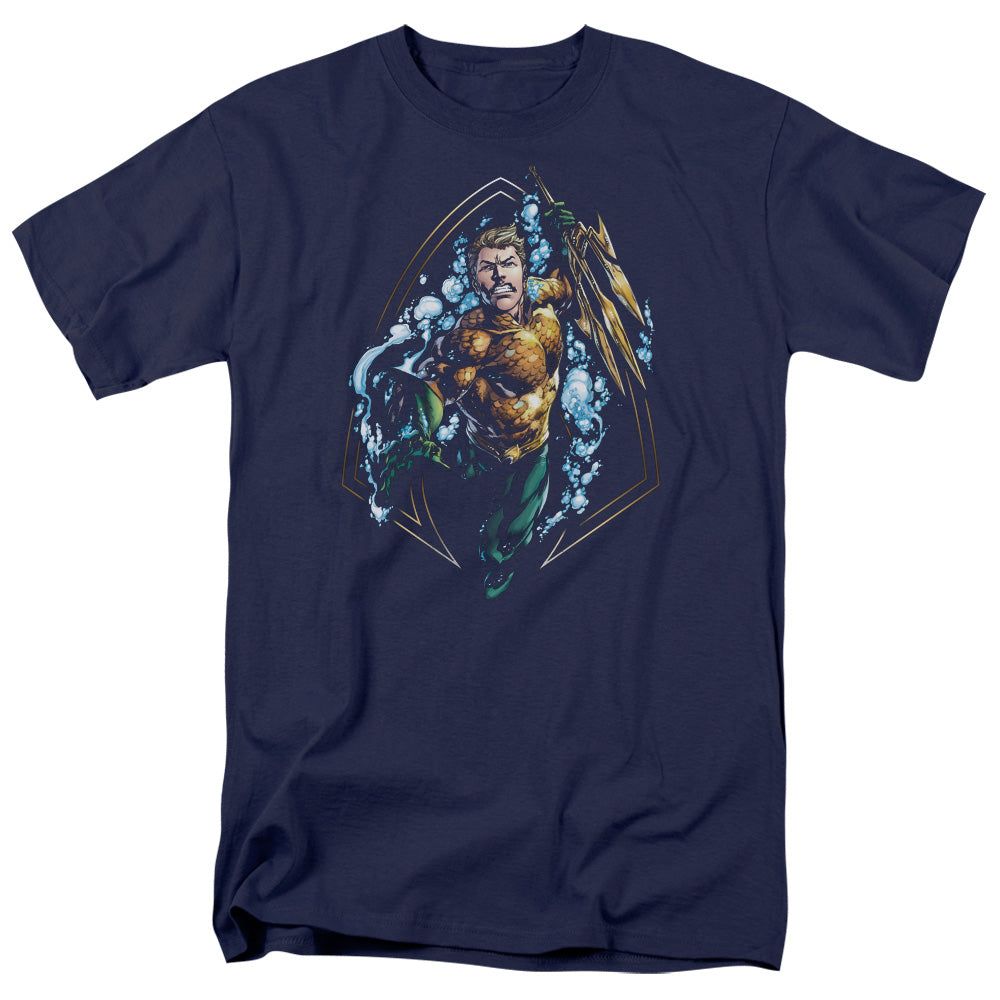 Justice League Thrashing Mens T Shirt Navy Blue Retro Pop Classics
