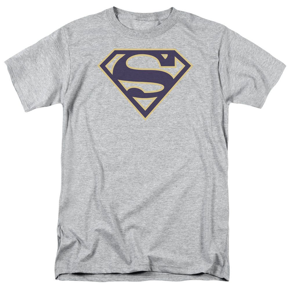 Superman Navy &amp; Gold Shield Mens T Shirt Athletic Heather Retro Pop Classics