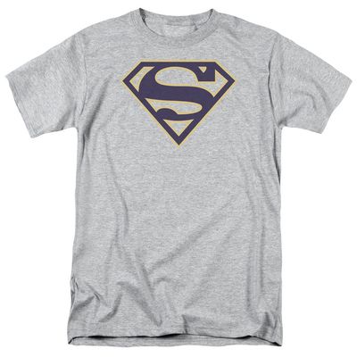 Superman Navy &amp; Gold Shield Mens T Shirt Athletic Heather Retro Pop Classics