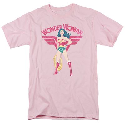 Justice League Wonder Woman Sparkle Mens T Shirt Pink Retro Pop Classics