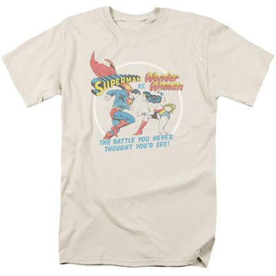 Superman Battle Of The Sexes Mens T Shirt Cream Retro Pop Classics