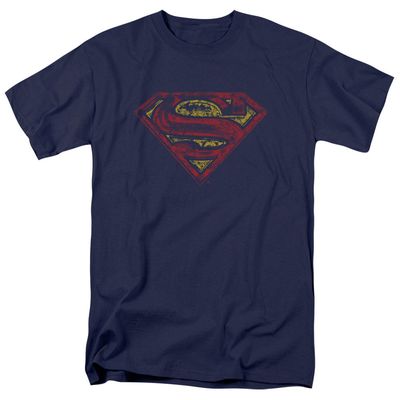 Superman S Shield Rough Mens T Shirt Navy Retro Pop Classics