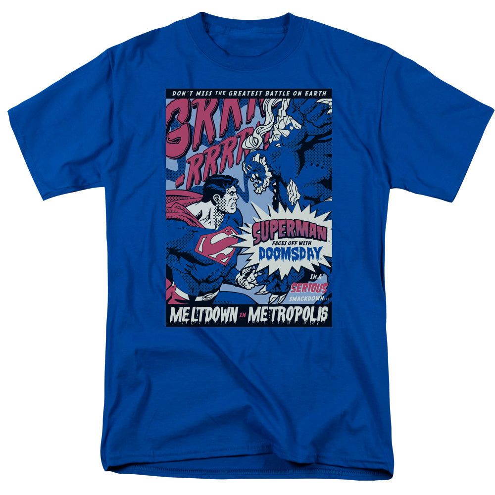 Superman Meltdown Mens T Shirt Royal Blue Retro Pop Classics