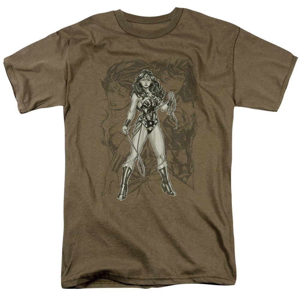 Justice League Wonder Woman Sketch Mens T Shirt Safari Green Retro Pop Classics